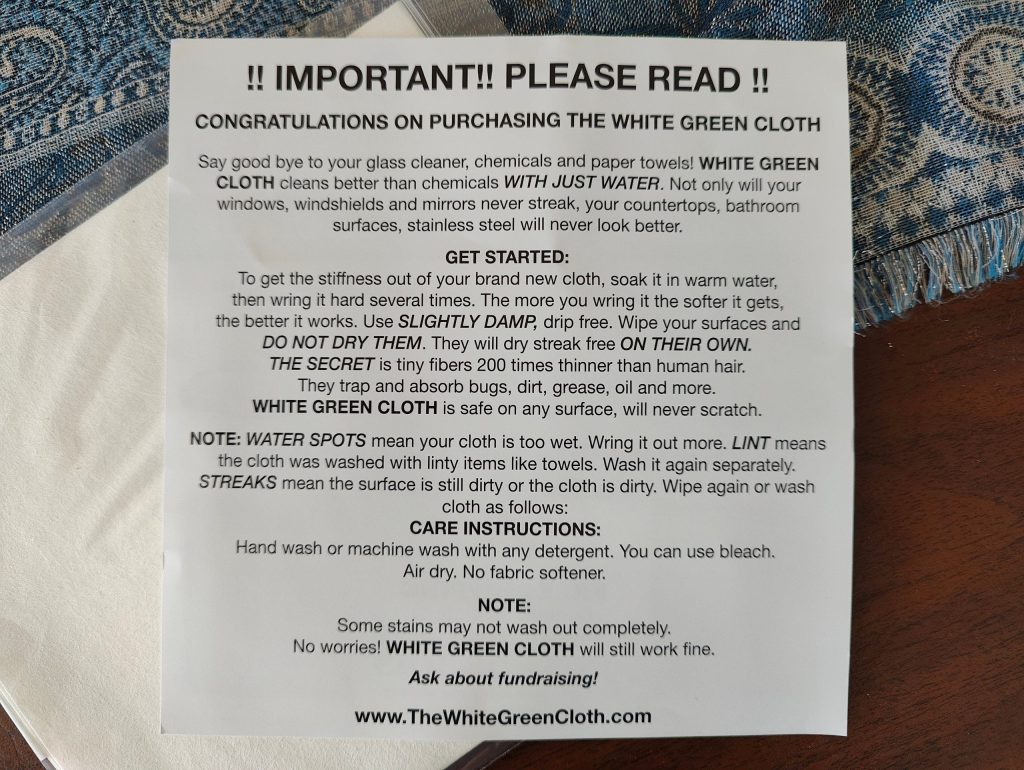 white green cloth instructions