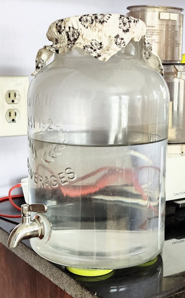 glass jar dispenser I use to hold my reverse osmosis filtered water