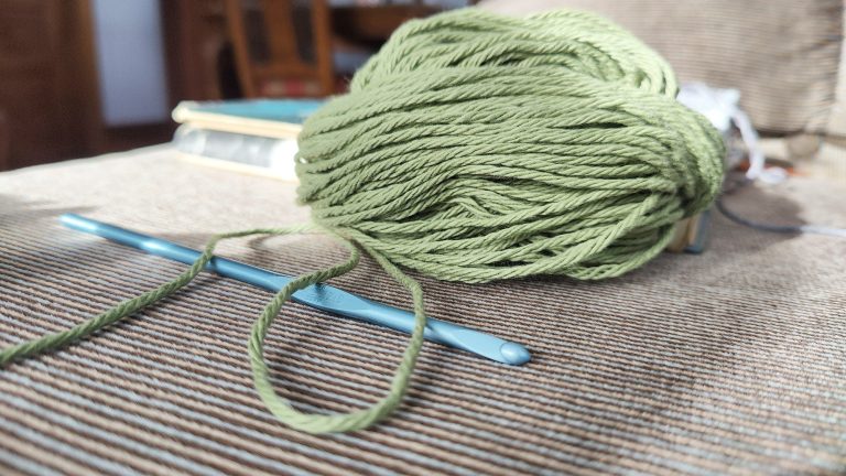 crochet hook and yarn