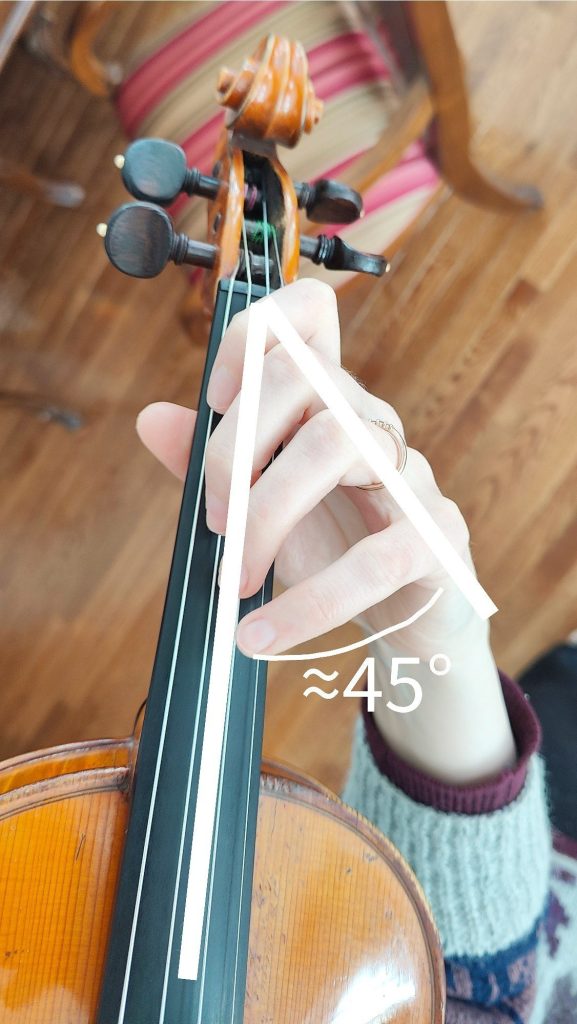 why do violinists wiggle their fingers a picture showing the 45 degree angle of the left hand to the neck of the violin which increases the difficulty of vibrato