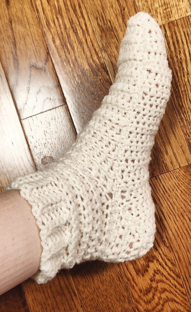 crocheted sock, my first project after learning to crochet